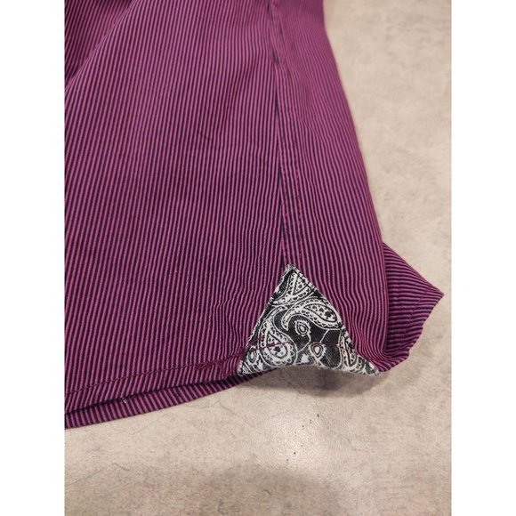 MMXIV Striped Mens 2XLT Shirt Purple Paisley Trim Short Sleeve Button Up Tall - Picture 7 of 10